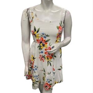 Old Navy Floral Mini Dress - White with Red, Yellow, Blue Size L